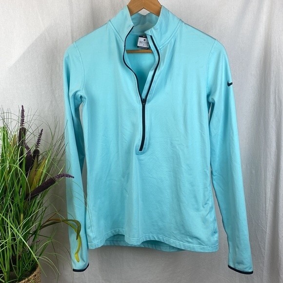 Nike Blue & Black 1/2 Zip Long Sleeve Sport Athletic Shirt Top L - Picture 2 of 7